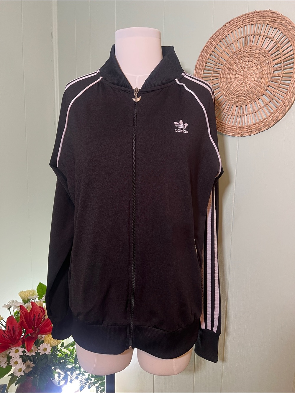 adidas Originals Black Bomber Jacket with White Stripes